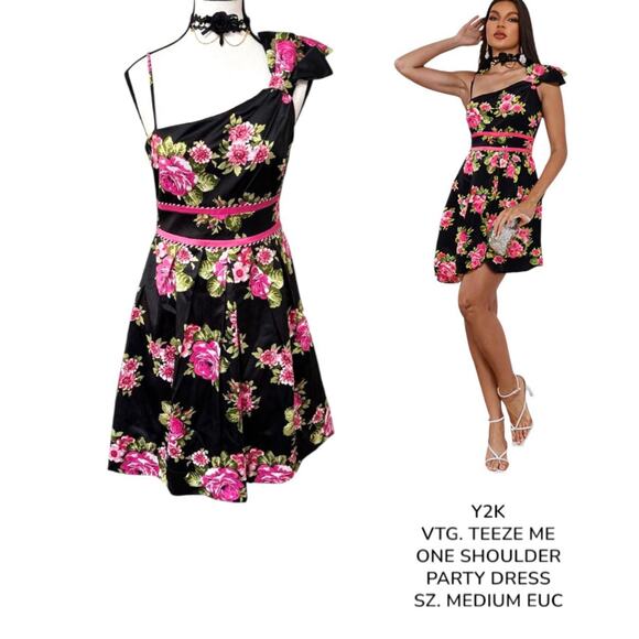 Y2K VTG.‎ TEEZE ME ONE SHOULDER PARTY DRESS MEDIUM EUC - Picture 1 of 7